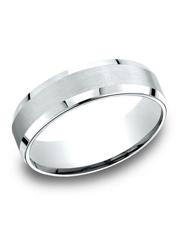 Benchmark-14k-White-Gold-6.5mm-Comfort-Fit-Satin-Finished-w/-Beveled-Edge-Carved-Design-Band--Size-4.25--LCF66541614KW04.25