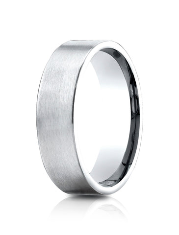Benchmark 14k White Gold 6.5mm Comfort-Fit Satin-Finished Carved Design Band, (Size 4-14)