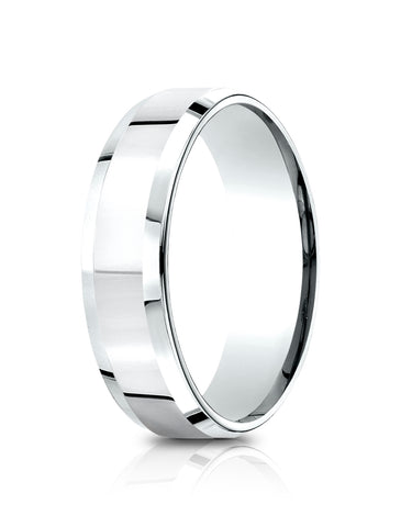 Benchmark 14k White Gold 6.5mm Comfort-Fit High Polished Carved Design Band, (Size 4-14)