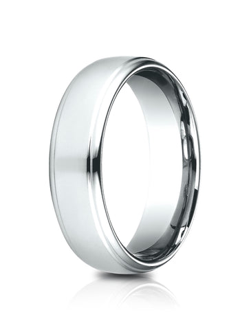 Benchmark 14K White Gold 6.5mm Comfort-Fit Drop Edge High Polish Design Band, (Size 4-14)