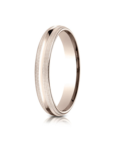 Benchmark 14K Rose Gold 4mm Slightly Domed Standard Comfort-Fit Wedding Band Ring with Double Milgrain