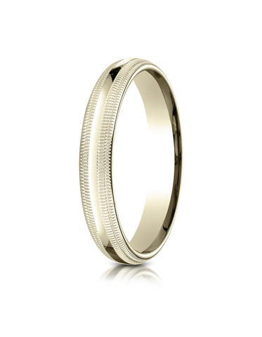 Benchmark 10K Yellow Gold 4mm Slightly Domed Standard Comfort-Fit Wedding Band Ring with Double Milgrain