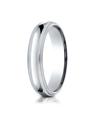 Benchmark 18K White Gold 5mm Slightly Domed Standard Comfort-Fit Wedding Band Ring with Double Milgrain