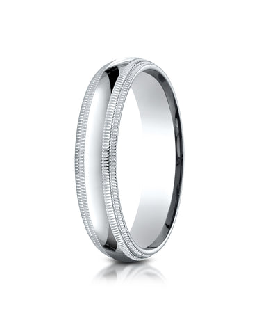 Benchmark 10K White Gold 5mm Slightly Domed Standard Comfort-Fit Wedding Band Ring with Double Milgrain