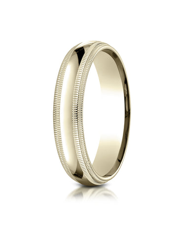 Benchmark 18K Yellow Gold 5mm Slightly Domed Standard Comfort-Fit Wedding Band Ring with Double Milgrain