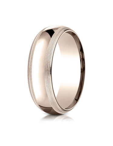 Benchmark 14K Rose Gold 7mm Slightly Domed Standard Comfort-Fit Wedding Band Ring with Double Milgrain