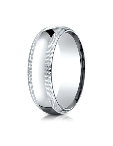 Benchmark 10K White Gold 7mm Slightly Domed Standard Comfort-Fit Wedding Band Ring with Double Milgrain