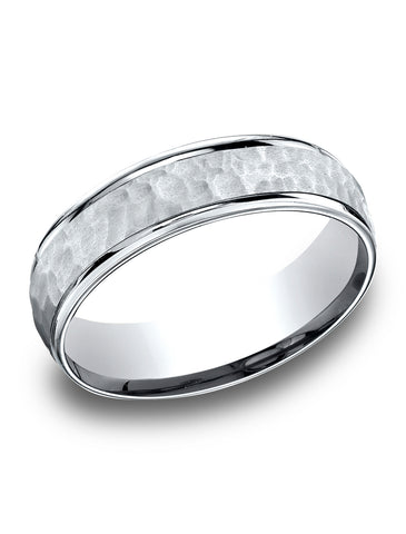 Benchmark-14k-White-Gold-Comfort-Fit-6.5mm-High-Polish-Edge-Hammered-Center-Design-Band--Size-4.25--LCF156530314KW04.25