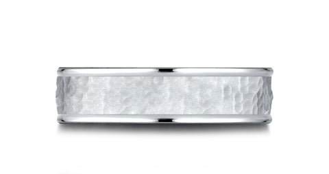 Benchmark-14k-White-Gold-Comfort-Fit-6.5mm-High-Polish-Edge-Hammered-Center-Design-Band--Size-4.5--LCF156530314KW04.5