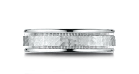 Benchmark-14k-White-Gold-6.5mm-Comfort-Fit-Hammered-Center--Round-Edge-Carved-Design-Band--Size-4.5--LCF156530914KW04.5