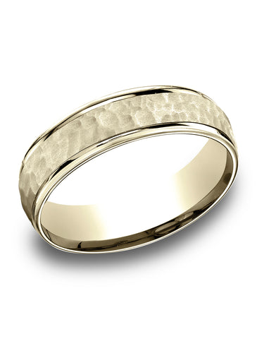 Benchmark-14k-Yellow-Gold-Comfort-Fit-6.5mm-High-Polish-Edge-Hammered-Center-Design-Band--Size-4.25--LCF156530314KY04.25