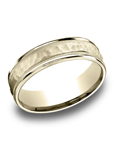Benchmark-14K-yellow-Gold-6.5mm-Comfort-Fit-Hammered-Center--Round-Edge-Carved-Design-Band--Size-4.25--LCF156530914KY04.25