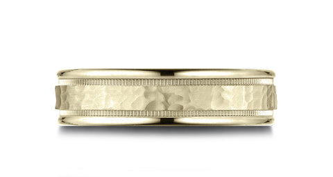 Benchmark-14K-yellow-Gold-6.5mm-Comfort-Fit-Hammered-Center--Round-Edge-Carved-Design-Band--Size-4.5--LCF156530914KY04.5
