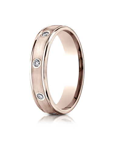 Benchmark 14K Rose Gold 4mm Comfort-Fit Burnish Set 8-Stone Diamond Eternity Wedding Ring (0.16 ct.)