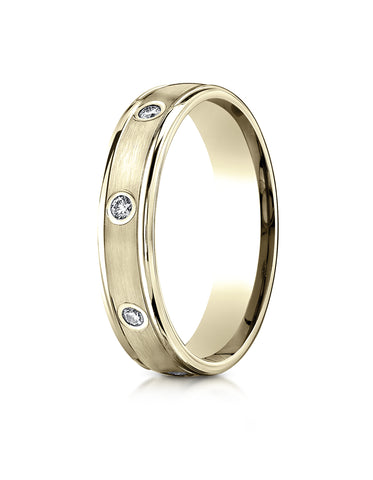 Benchmark 18K Yellow Gold 4mm Comfort-Fit Burnish Set 8-Stone Diamond Eternity Wedding Band (0.16 ct.)