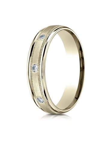 Benchmark 14K Yellow Gold 4mm Comfort-Fit Burnish Set 8-Stone Diamond Eternity Ring w/ Milgrain (0.16ct)