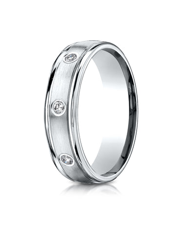 Benchmark 14K White Gold 6mm Comfort-Fit Burnish Set 8-Stone Diamond Eternity Wedding Band (0.32 ct.)