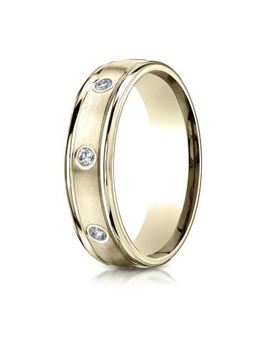 Benchmark 14K Yellow Gold 6mm Comfort-Fit Burnish Set 8-Stone Diamond Eternity Wedding Band (0.32 ct.)