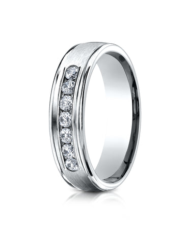 Benchmark 18K White Gold 6mm Comfort-Fit Channel Set 7-Stone Diamond Eternity Wedding Band (0.42 ct.)