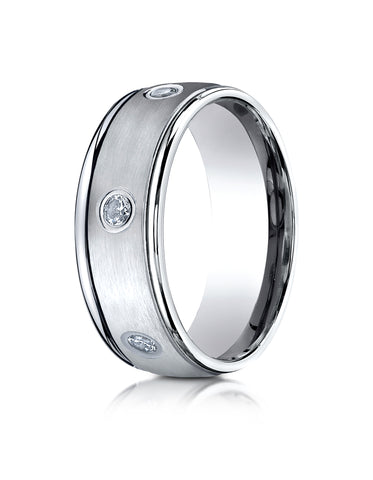 Benchmark 18K White Gold 8mm Comfort-Fit Burnish Set 6-Stone Diamond Eternity Wedding Band (0.48 ct.)