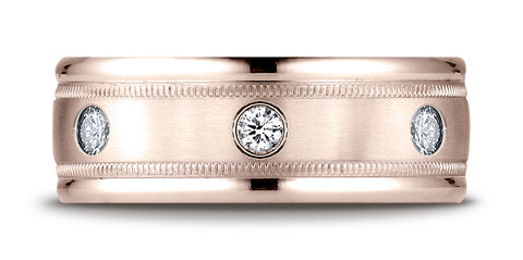 Benchmark-14K-Rose-Gold-8mm-Comfort-Fit-Burnish-Set-6-Diamond-Eternity-Band-w/-Milgrain--.48Ct--Size-4.25--RECF51814114KR04.25