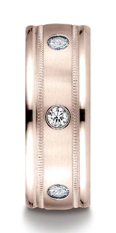 Benchmark-14K-Rose-Gold-8mm-Comfort-Fit-Burnish-Set-6-Diamond-Eternity-Band-w/-Milgrain--.48Ct--Size4.5--RECF51814114KR04.5