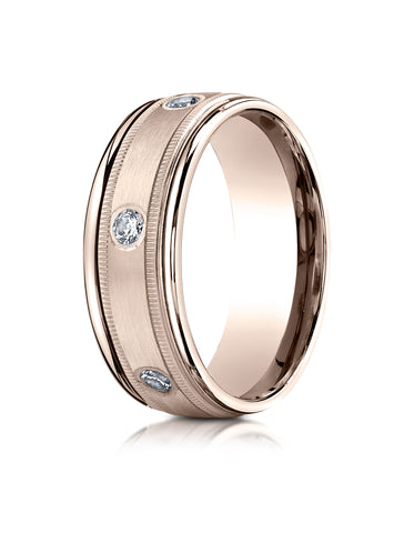 Benchmark 14K Rose Gold 8mm Comfort-Fit Burnish Set 6-Stone Diamond Eternity Ring with Milgrain (0.48ct)