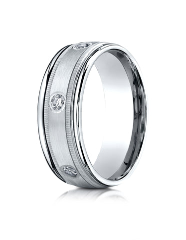 Benchmark 18K White Gold 8mm Comfort-Fit Burnish Set 6-Stone Diamond Eternity Ring w/ Milgrain (0.48ct)