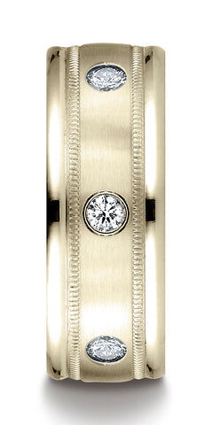 Benchmark-14K-Yellow-Gold-8mm-Comfort-Fit-Burnish-Set-6-Diamond-Eternity-Band-w/-Milgrain--.48Ct--Sz4.5--RECF51814114KY04.5