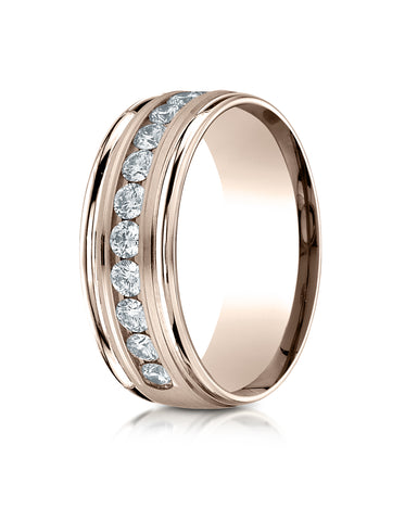 Benchmark 14K Rose Gold 8mm Comfort-Fit Channel Set 12-Stone Diamond Eternity Wedding Band (0.96 ct.)