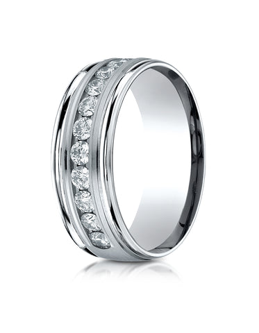 Benchmark 14K White Gold 8mm Comfort-Fit Channel Set 12-Stone Diamond Eternity Wedding Band (0.96 ct.)