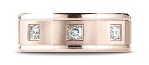 Benchmark-14K-Rose-Gold-8mm-Comfort-Fit-Pave-set-3-Stone-Diamond-Wedding-Band-Ring--.24Ct.--Size-4.25--RECF52813914KR04.25