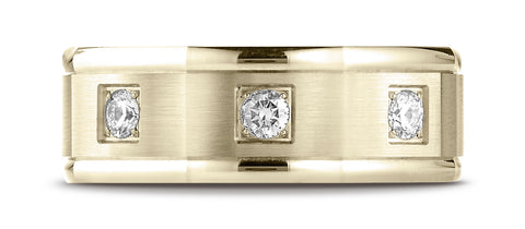 Benchmark-18K-Yellow-Gold-8mm-Comfort-Fit-Pave-set-3-Stone-Diamond-Wedding-Band-Ring--.24Ct.--Size-4.25--RECF52813918KY04.25