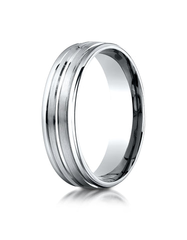 Benchmark Palladium 6mm Comfort-Fit Satin High Polish Center Trim and Round Edge Carved Design Band Ring