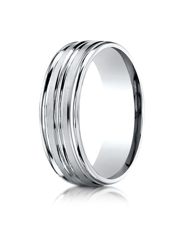 Benchmark Platinum 7mm Comfort-Fit Satin-Finish High Polish Center Trim and Round Edge Band,(4-15)
