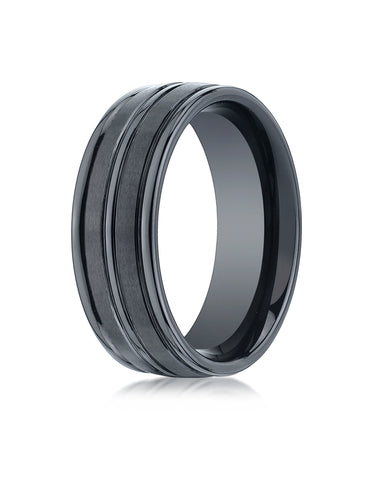 Benchmark Ceramic 8mm Comfort-Fit Satin-Finished High Polished Center & Round Edge Design Wedding Band