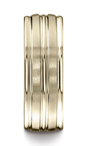 Benchmark-18K-Yellow-Gold-8mm-Comfort-Fit-Satin-Finish-and-Round-Edge-Carved-Design-Band--Size-4.5--RECF5818018KY04.5