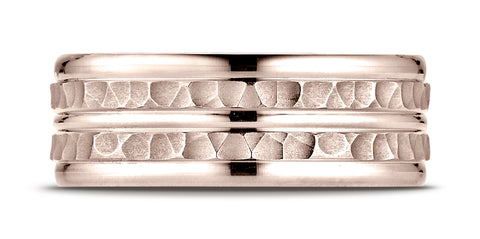 Benchmark-14K-Rose-Gold-8mm-Comfort-Fit-Hammer-Finished-and-Round-Edge-Carved-Design-Wedding-Band--Sz-4.25--RECF5818514KR04.25