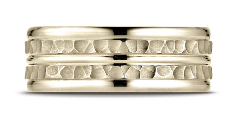 Benchmark-10k-Yellow-Gold-8mm-Comfort-Fit-Hammer-Finished-and-Round-Edge-Carved-Design-Band--Size-4.25--RECF5818510KY04.25