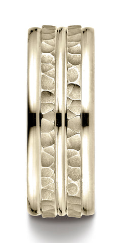 Benchmark-14K-Yellow-Gold-8mm-Comfort-Fit-Hammer-Finished-and-Round-Edge-Carved-Design-Band--Size-4.5--RECF5818514KY04.5