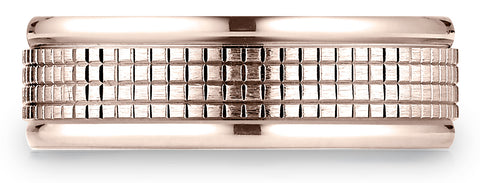 Benchmark-14k-Rose-Gold-7mm-Comfort-Fit-High-Polish-Round-Edge-Cross-Hatch-Center-Design-Band--Size-4.25--RECF6747114KR04.25