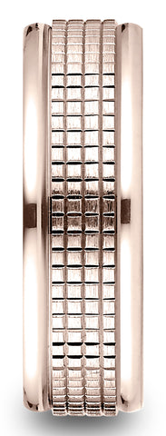 Benchmark-14k-Rose-Gold-7mm-Comfort-Fit-High-Polish-Round-Edge-Cross-Hatch-Center-Design-Band--Size-4.5--RECF6747114KR04.5