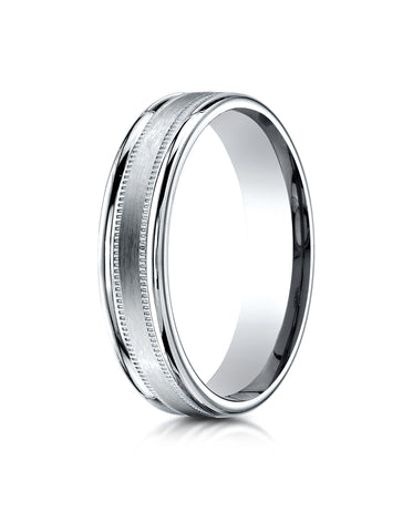 Benchmark Platinum 4mm Comfort-Fit Satin Finish Center with a Round Edge and Milgrain Carved Design Ring