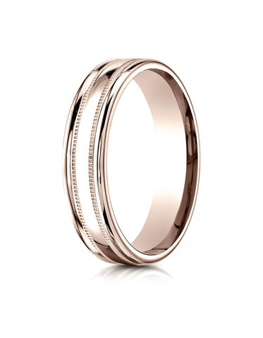 Benchmark 14K Rose Gold 4mm Comfort-Fit with a Round Edge and Milgrain Carved Design Wedding Band Ring