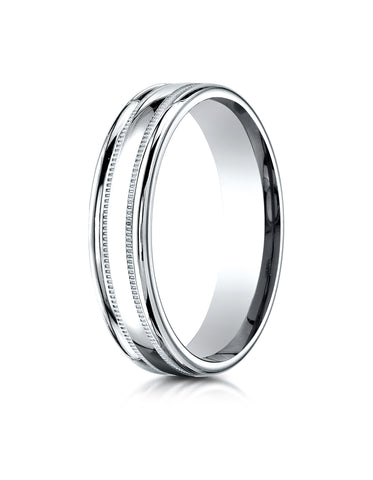 Benchmark Platinum 4mm Comfort-Fit with a Round Edge and Milgrain Carved Design Wedding Band Ring