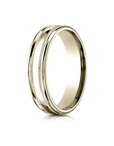 Benchmark 18K Yellow Gold 4mm Comfort-Fit with a Round Edge and Milgrain Carved Design Wedding Band Ring