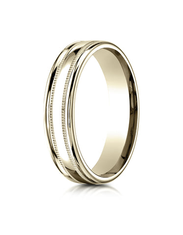 Benchmark 14K Yellow Gold 4mm Comfort-Fit with a Round Edge and Milgrain Carved Design Wedding Band Ring