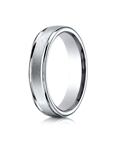 Benchmark 14K White Gold 4mm Comfort-Fit Satin-Finished High Polished Round Edge Carved Design Band Ring