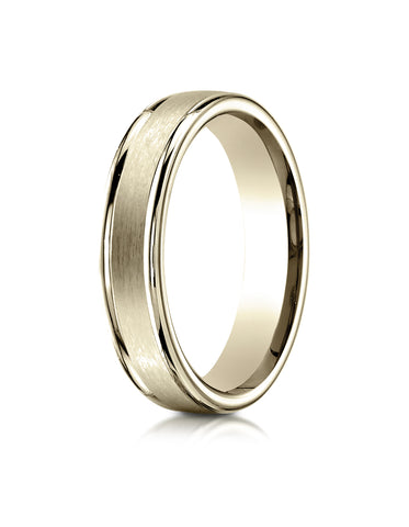 Benchmark 18K Yellow Gold 4mm Comfort-Fit with High Polished Round Edge Carved Design Wedding Band Ring