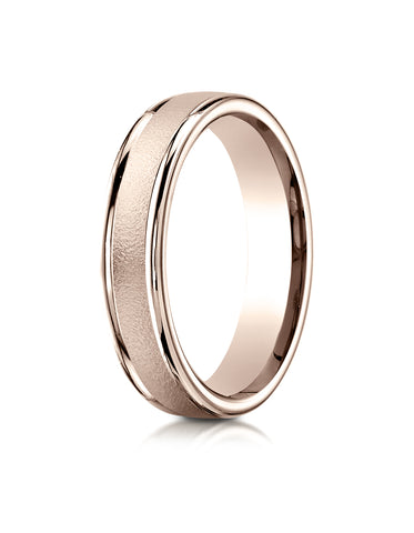 Benchmark 14K Rose Gold 4mm Comfort-Fit Wired-Finished with Round Edge Carved Design Wedding Band Ring
